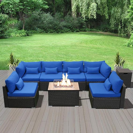 Sectional Sofa with Gas/Propane Fire Pit Table Outdoor Patio Furniture Sets