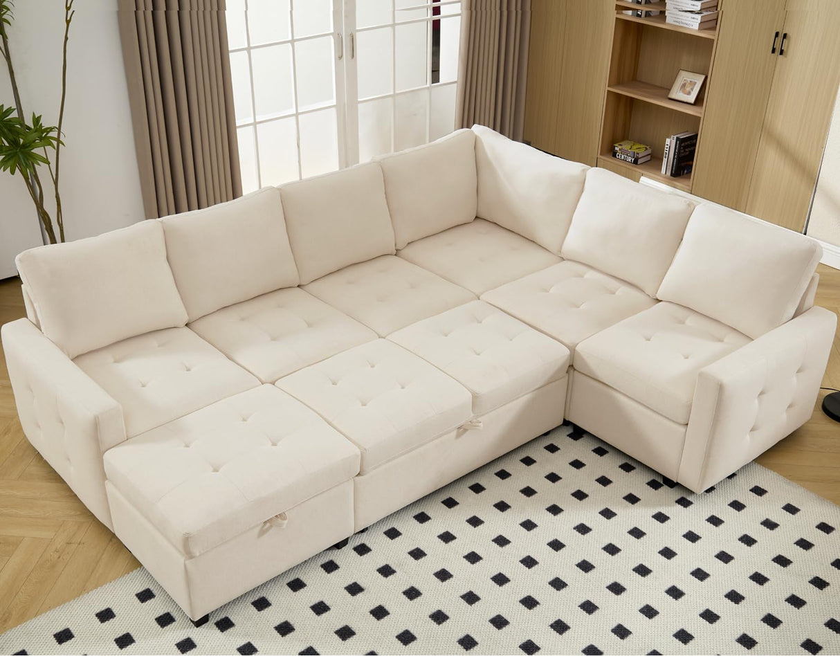 Modular Sectional Sofa with Pull Out Couch Bed, Convertible U Shaped Sofa