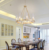 Wagon Wheel Chandelier 8-Light Glass Pendant Light, Industrial Modern Golden Pendant