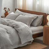 100% Washed Linen Duvet Cover with Embroidered,Queen Size(88"x 92")