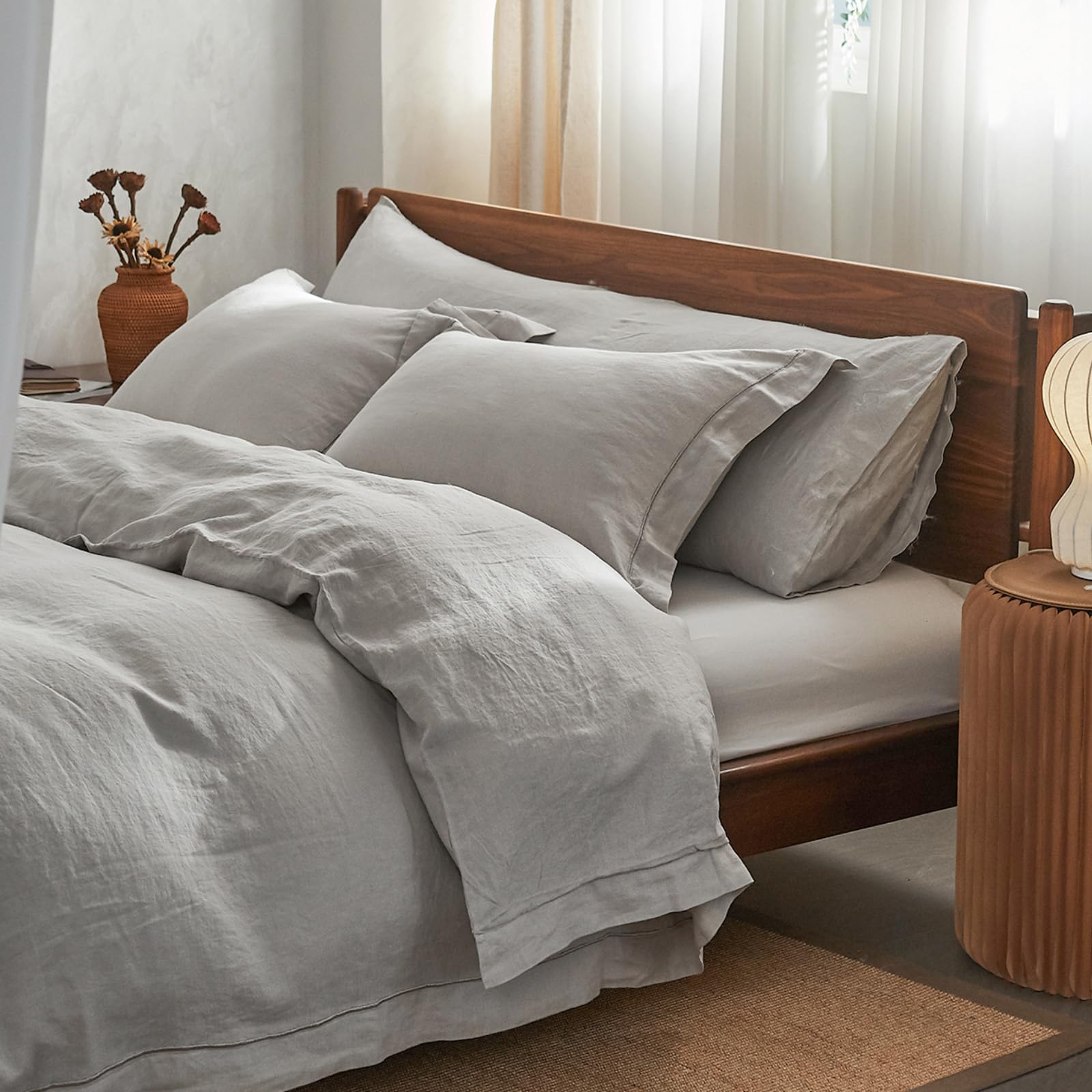100% Washed Linen Duvet Cover with Embroidered,Queen Size(88"x 92")