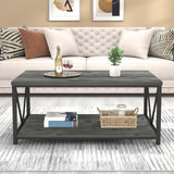 coffee Table, Rustic Wood and Metal Center Table for Living Room, 39.3 Inch Grey