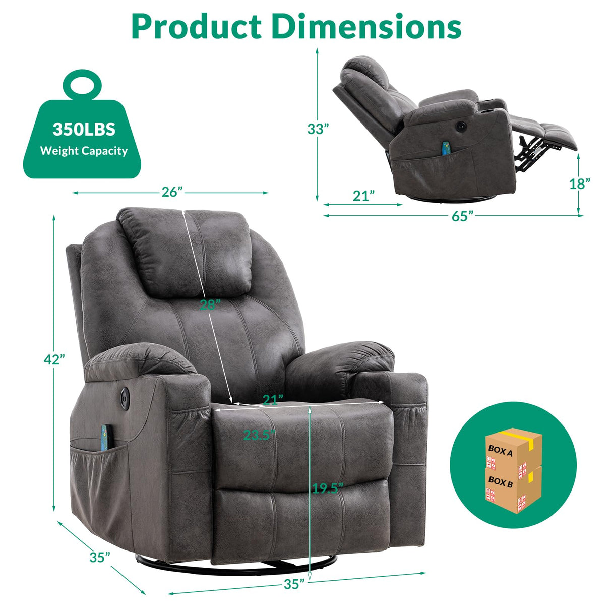 Manual Massage Rocker Recliner Chair, 360° Swivel Glider Lounge Chair