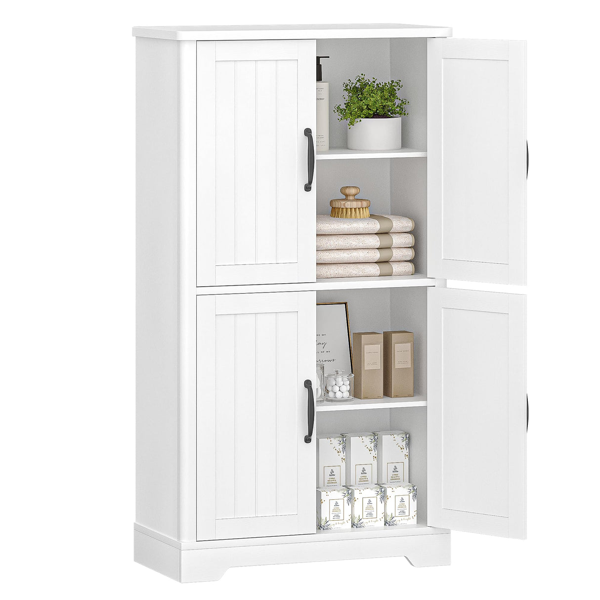 Bathroom Floor Storage Cabinet, Freestanding Cabinet with 4 Door, 2 Adjustable Shelves,