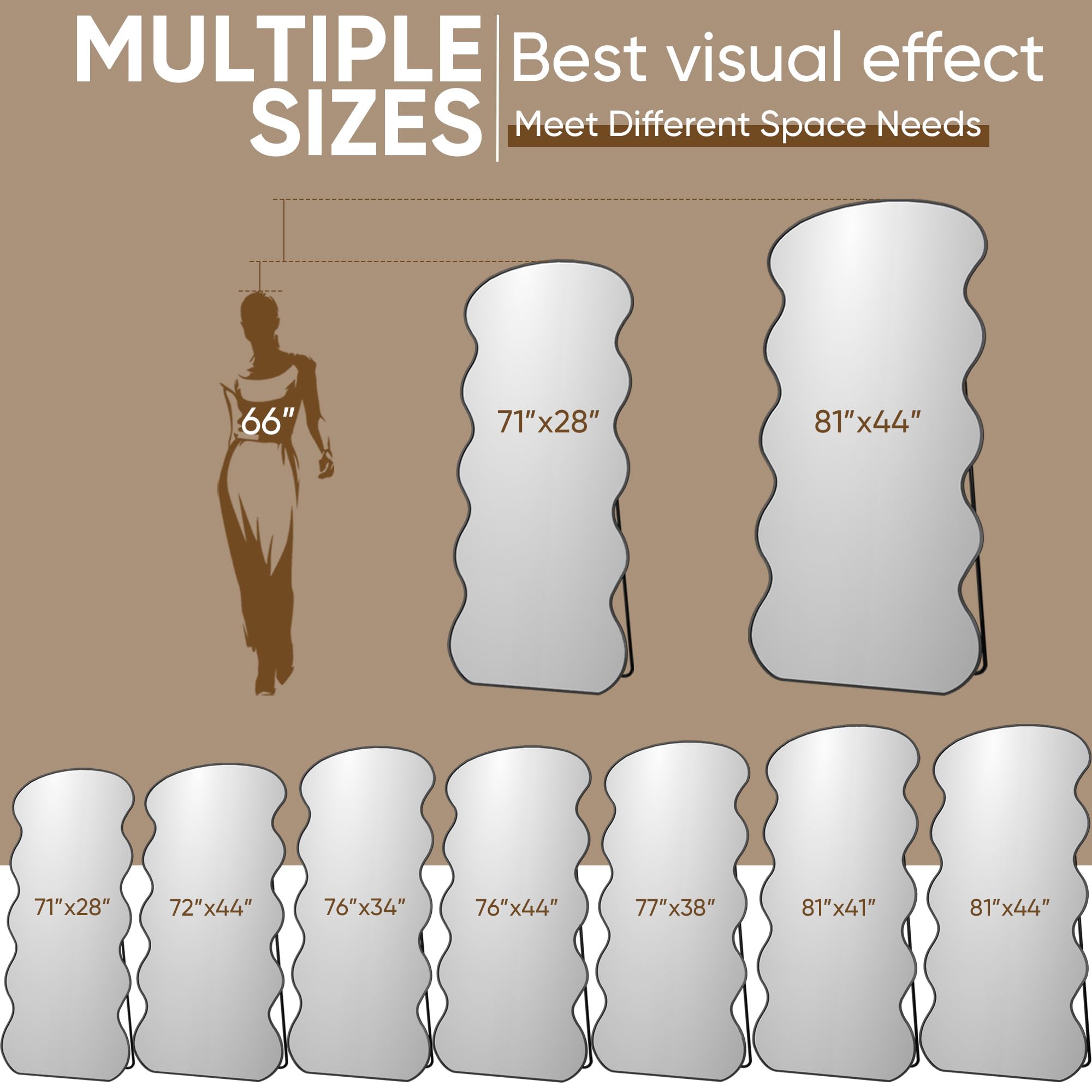 76x34 Wavy Full Length Mirror with Stand