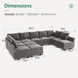 Modular Sectional Sleeper Sofa Couch with Ottoman Velvet Modular Sofa with Storage Seat onvertible Sleeper