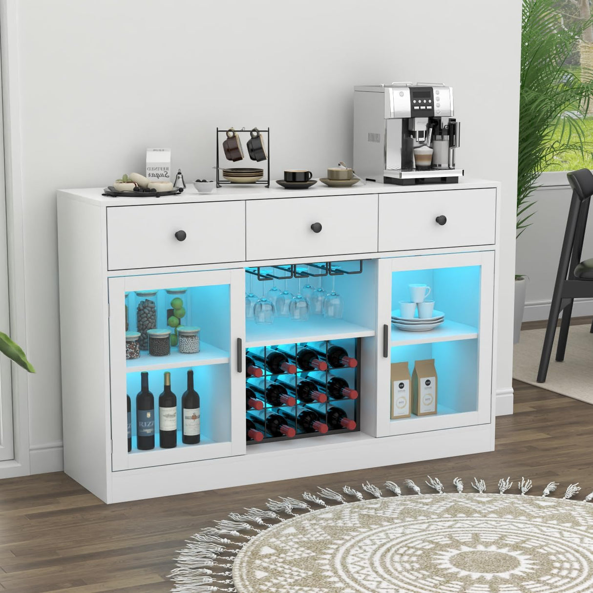 Wine Bar Cabinet with LED Light, Home Coffee Cabinet with Wine and Glass Rack