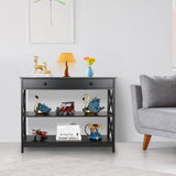 Wood Console Table 3 Tier Sofa Table with Drawer and Storage Shelves Narrow Entryway