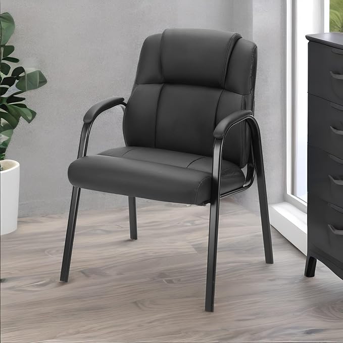 Leather Guest Chair Set of 2 with Padded Arms, Comfy Waiting Room Chairs