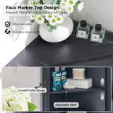 68" Tall Corner Cabinet, Modern Fluted Storage Cabinet with Faux Marble Top & Adjustable