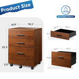 3 Drawer File Cabinet for Home Office, Wood Under Desk Filing Cabinet, Rolling Printer