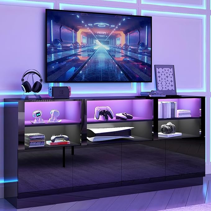 Black TV Stand for 65/75/80/85 Inch TVs with RGB LED Lights