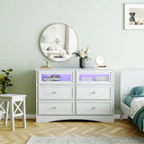 6 Drawer Dresser, White Dressers for Bedroom Chest of Drawers Dresser with LED Lights,