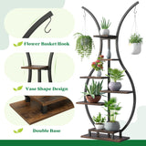 6 Tier Tall Plant Stand Indoor, Vase-Shape Metal Plant Shelf with Hanging Hook