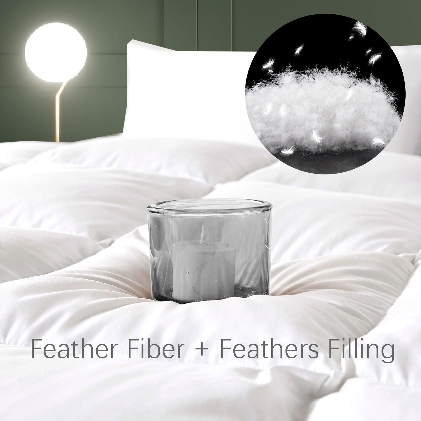Feather Fiber Comforter King Size Duvet Insert for All Season, 100% Cotton Hotel Collection Down Comforter Alternative, 4 Corner Loops, Gold Piping, 90x106In