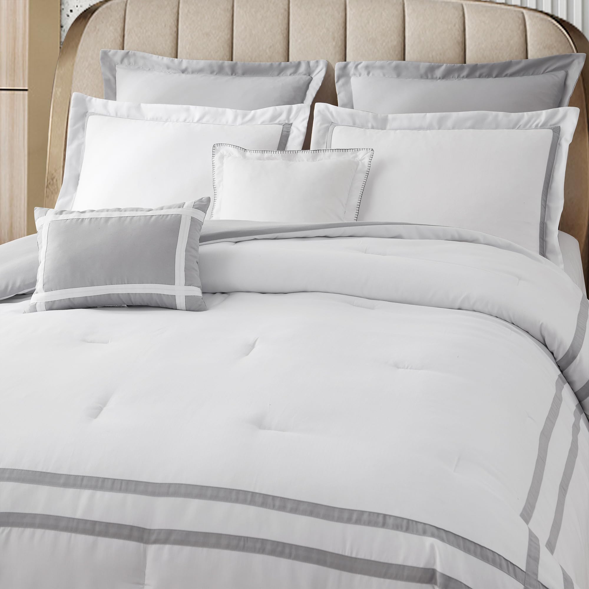 White Comforter Set Queen 8-Piece Hydro-Brushed Luxury Bedding