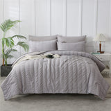 Grey Comforter Set King Size, 7 Piece Bed in a Bag Seersucker Comforter and Sheet Set, All Season Soft Microfiber Complete Bedding Set(Grey,King)