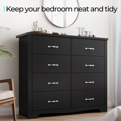 8 Drawer Double Dresser, Black Dresser for Bedroom, Modern Dresser Chest