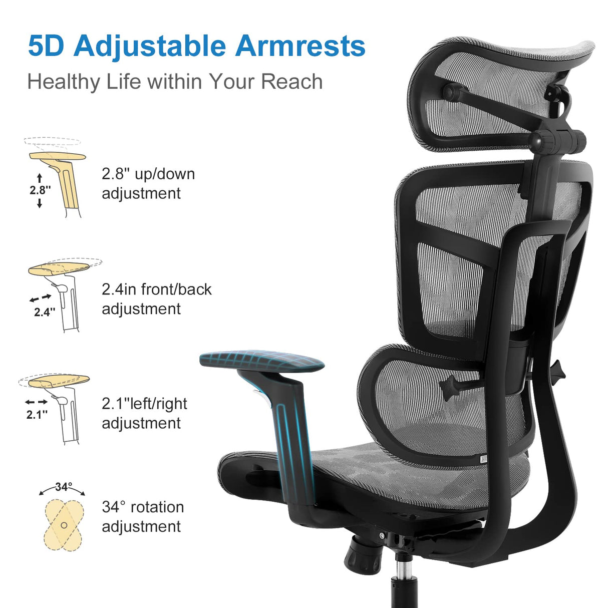 Ergonomic Office Chair High Back Home Office Desk Chairs, Adjustable Back & Lumbar