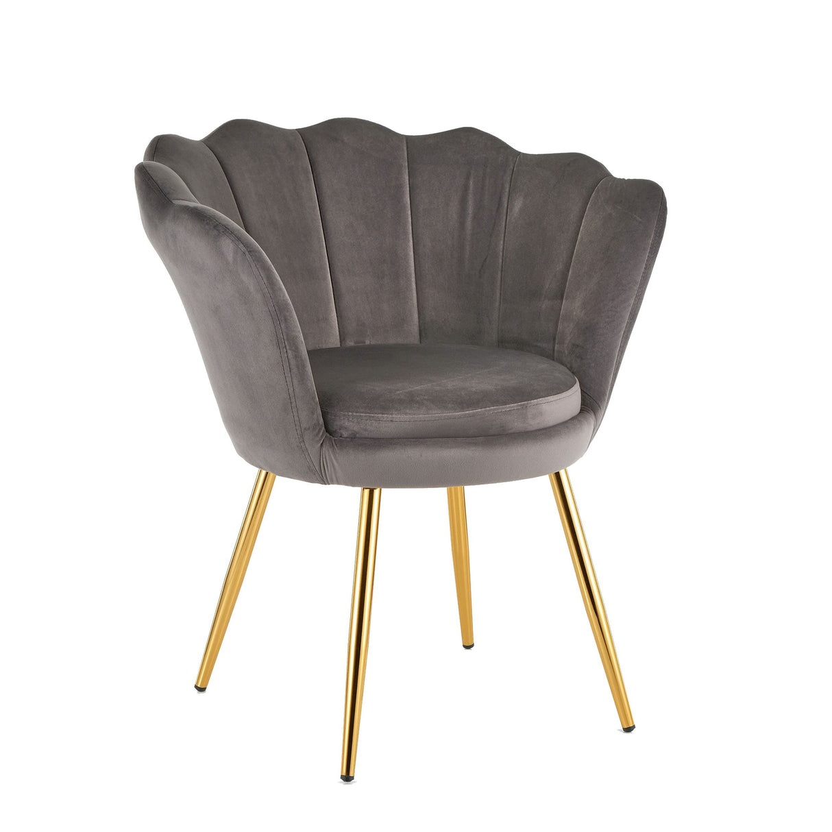 Velvet Upholstered Accent Chair with Shell Backrest and Gold Legs, Living Room and Bedroom Armchair, Relax Chair (Grey)