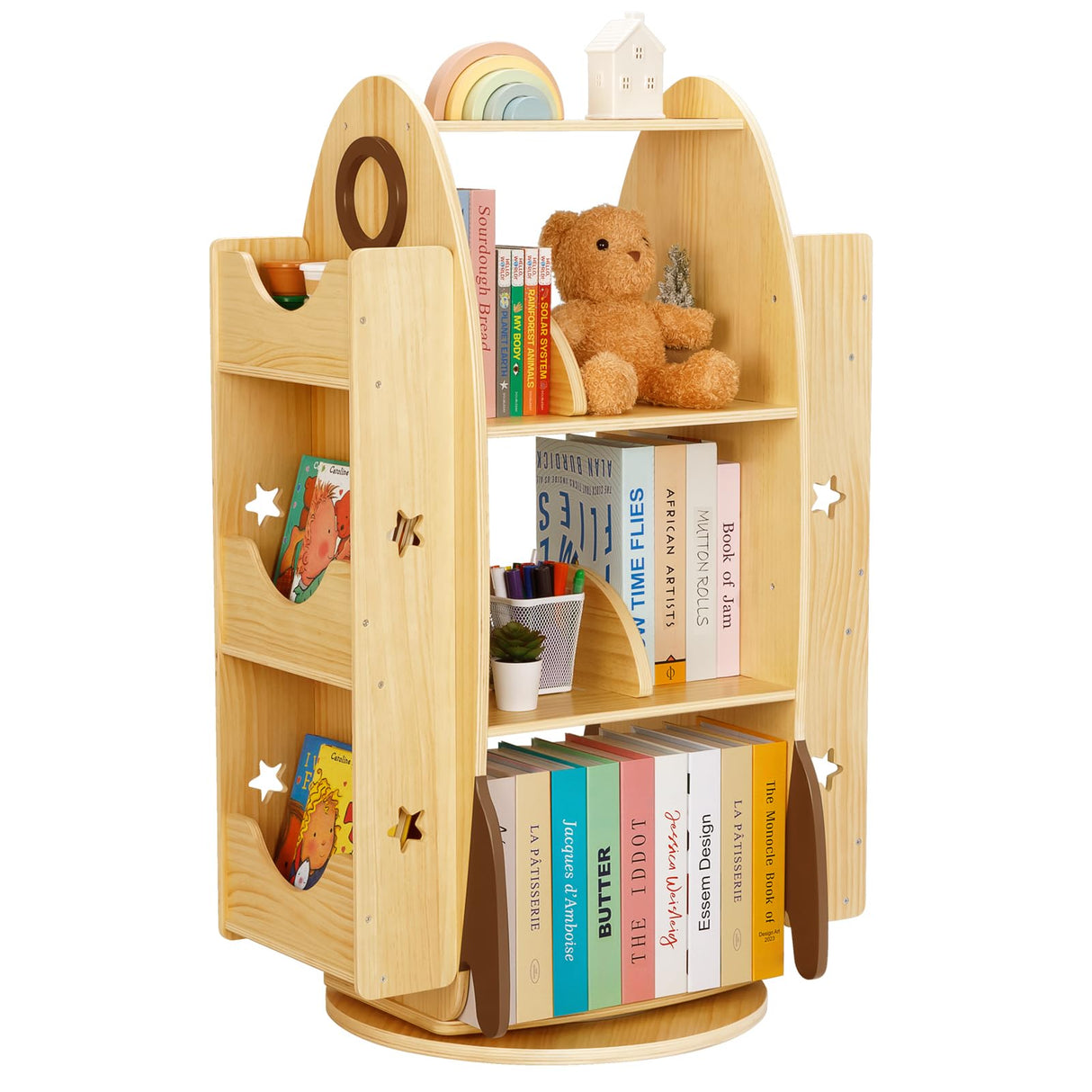 Rotating Bookshelf for Kids, 360° Spinning Bookshelf Tower with Imagination-Boosting and Large Capacity Design, Ideal Montessori Bookshelf for Kids Rooms, Classroom, Living Room