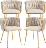 Nrizc Woven Dining Chairs Set of 2, Velvet Upholstered Dining Chairs with Gold Metal Legs, Modern Accent Chairs for Living Room, Dining Room, Kitchen (Yellow)