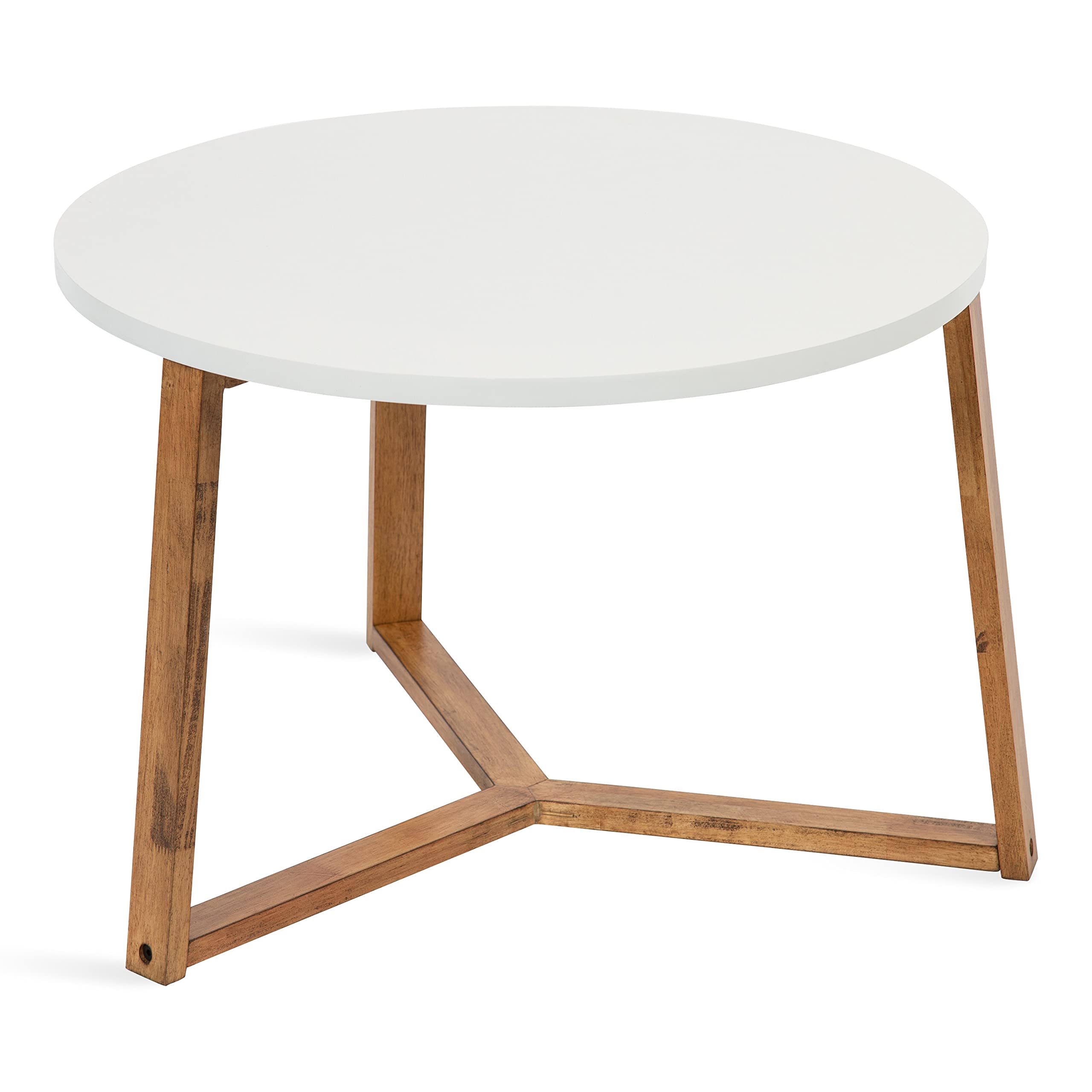 Rioux Modern Round Coffee Table, 26 x 26 x 18, White and Natural Wood