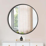 37 Inches Round Shape Sleek Frame Mirror, Black