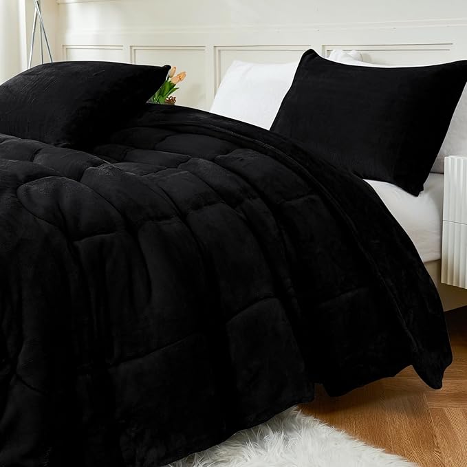 Faux Fur Comforter Set Queen Size, Luxury Ultra Soft Fuzzy Comforter, Fluffy Plush Velvet Bedding Comforter Sets
