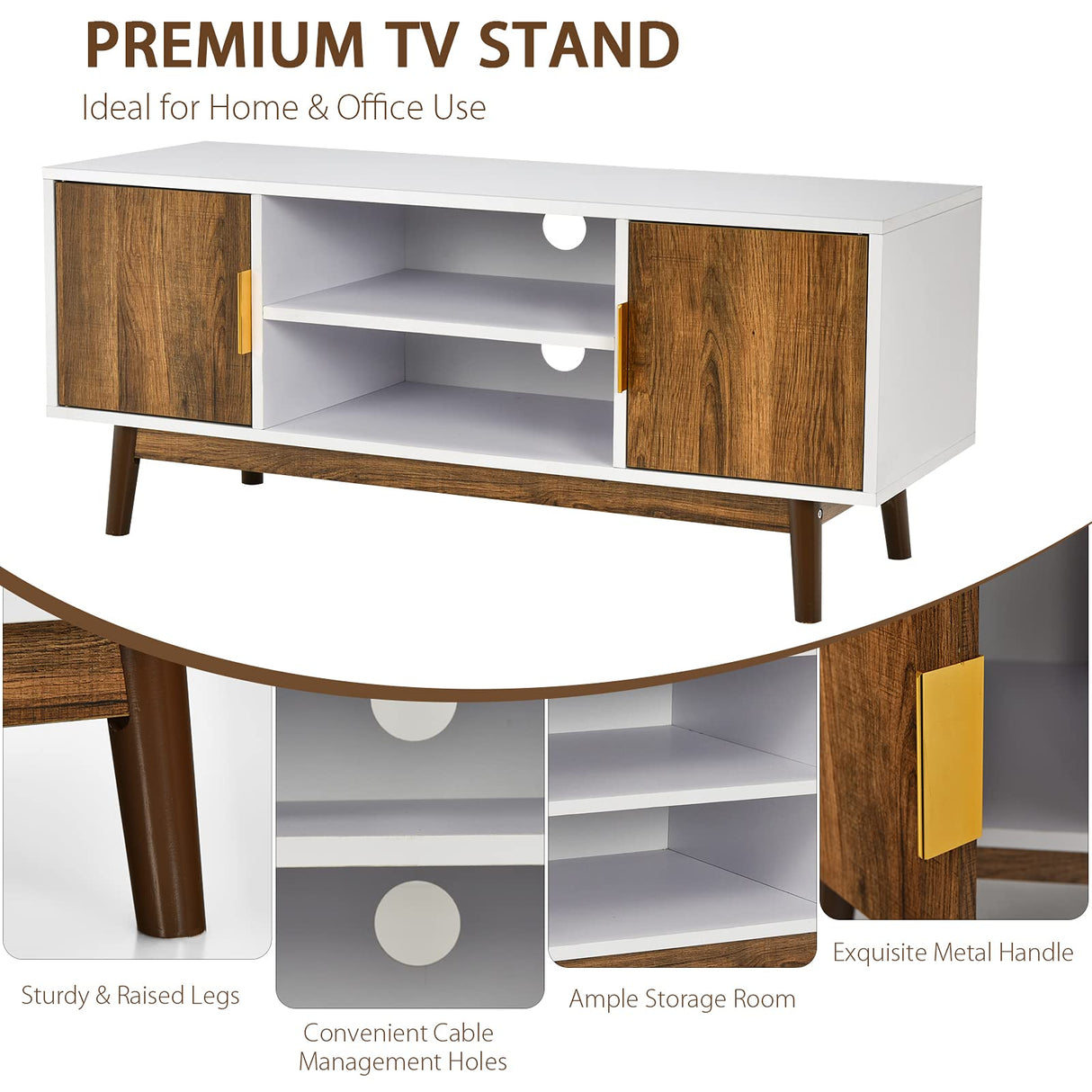 TV Stand for TVs up to 50" TV, Entertainment Center w/ 2 Cabinets & Open Shelves, 2