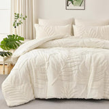 Floral Tufted Lightweight Bedding Comforter Set,Soft Botanical Palm Leaf Pattern Bed Set