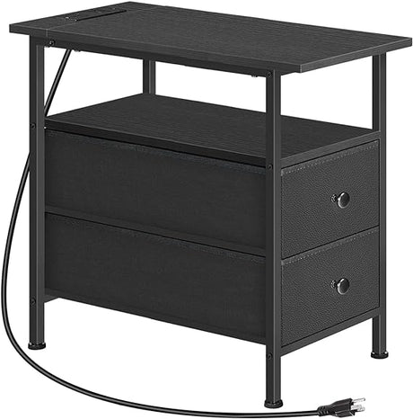 End Table with Charging Station, Set of 2 Narrow Side Tables, Nightstand