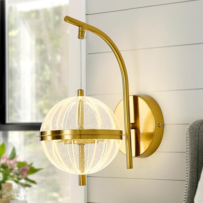 4W Gold Bathroom Light Fixtures Modern LED Vanity Light with Globe Acrylic LampShade 2