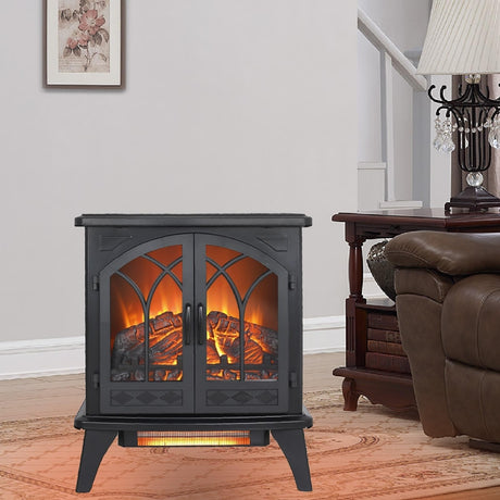 Fireplace 24 Inch Black Fireplace for Bedroom 24" 3D Flame Electric Infrared Quartz Fireplace Stove