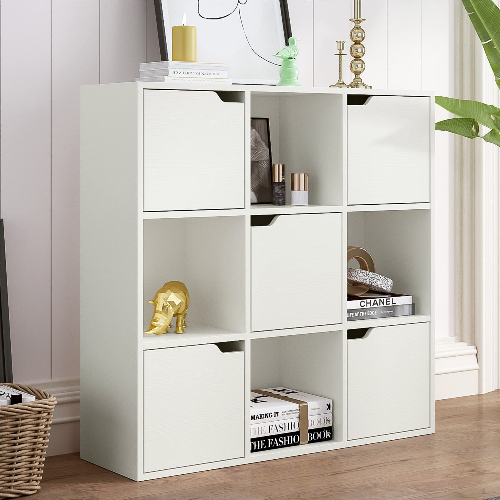 9-Cube Storage Shelf Bookcase - Wooden 3-Tier Floor Standing Open Bookshelf