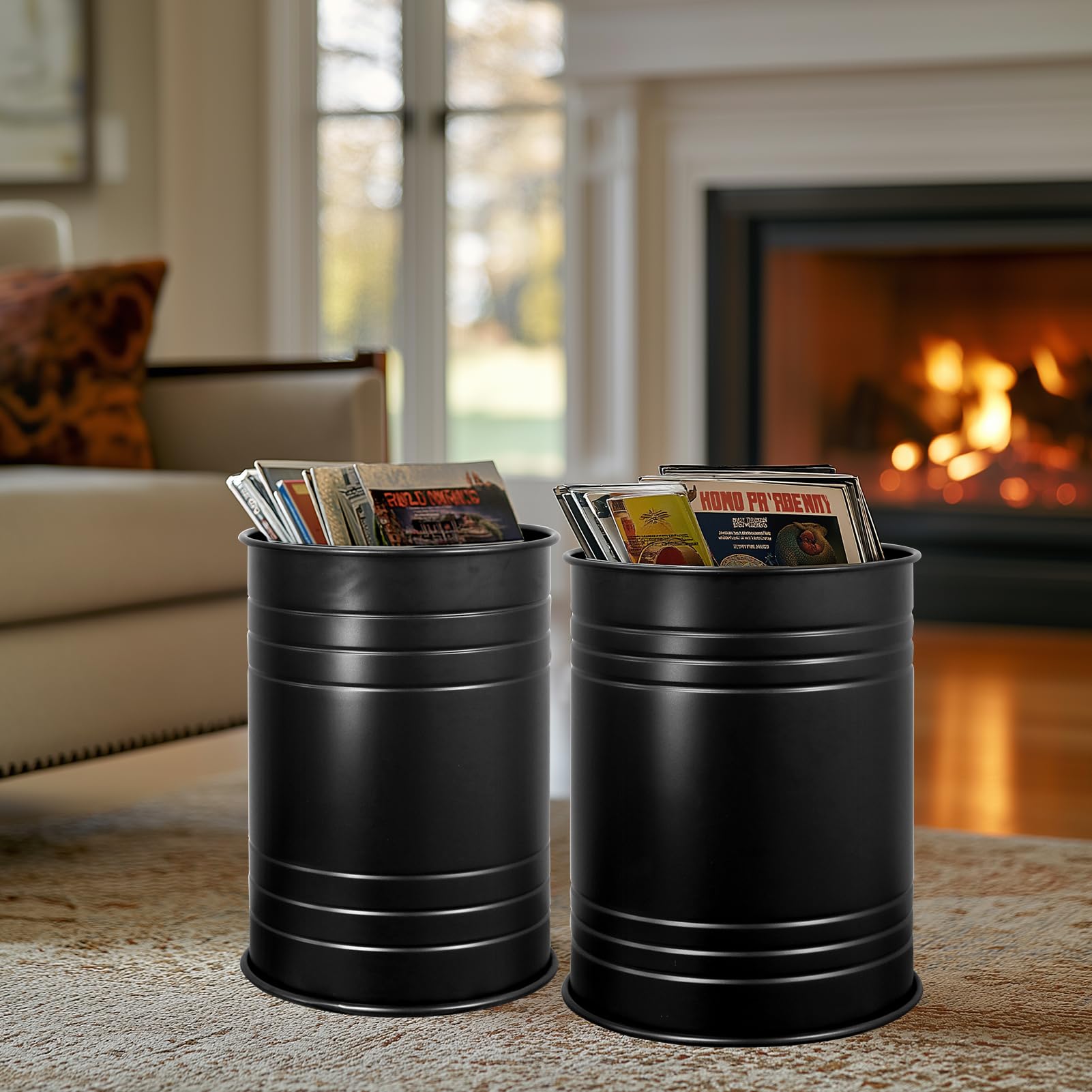 Metal Barrel Ottoman Storage Stool Set of 2, Rustic Accent Side Table