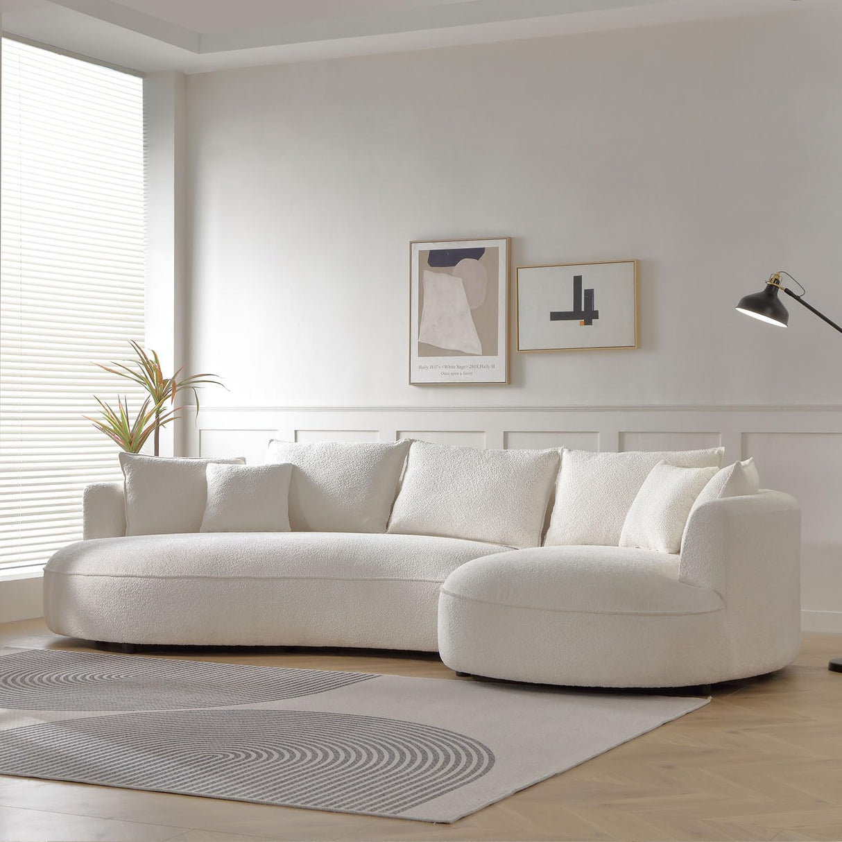 Oversized Modular Curved Sofa with Extra Wide Chaise Lounge and Throw Pillows