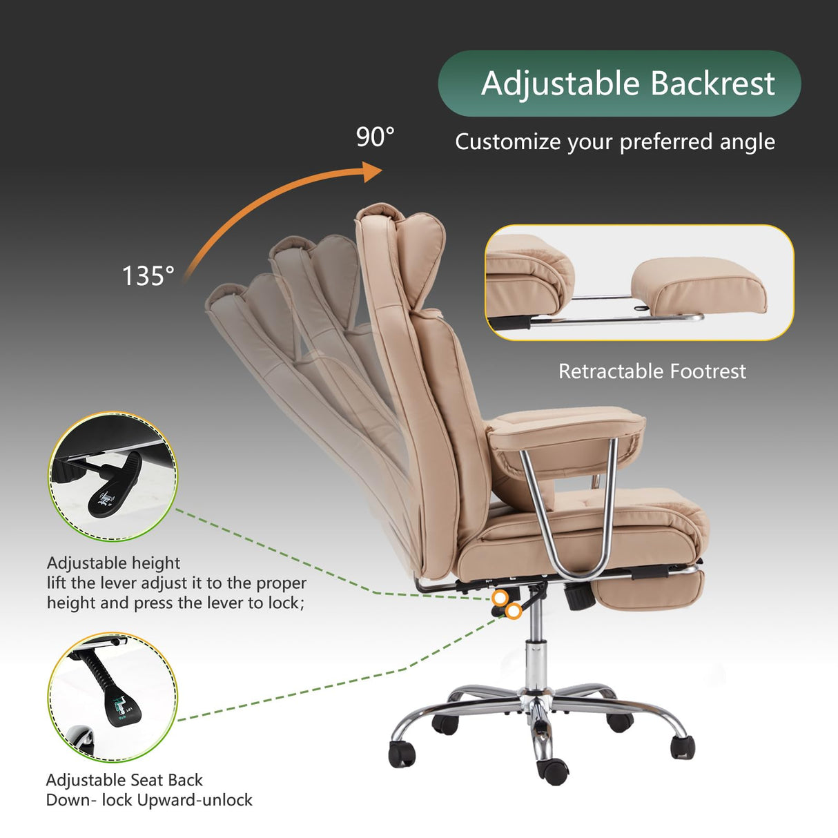 Big and Tall Office Chair with Foot Rest Comfortable Executive Reclining Office Chair