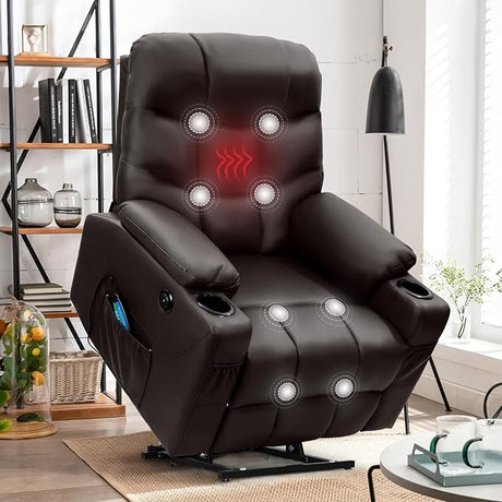 Electric Power Lift Chair, PU Leather Massage Chair Recliner for Adults, Elderly, USB Port