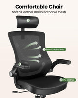 Office Chair Ergonomic Desk-Chair: Mesh Back Computer Chair with PU Leather Seat,