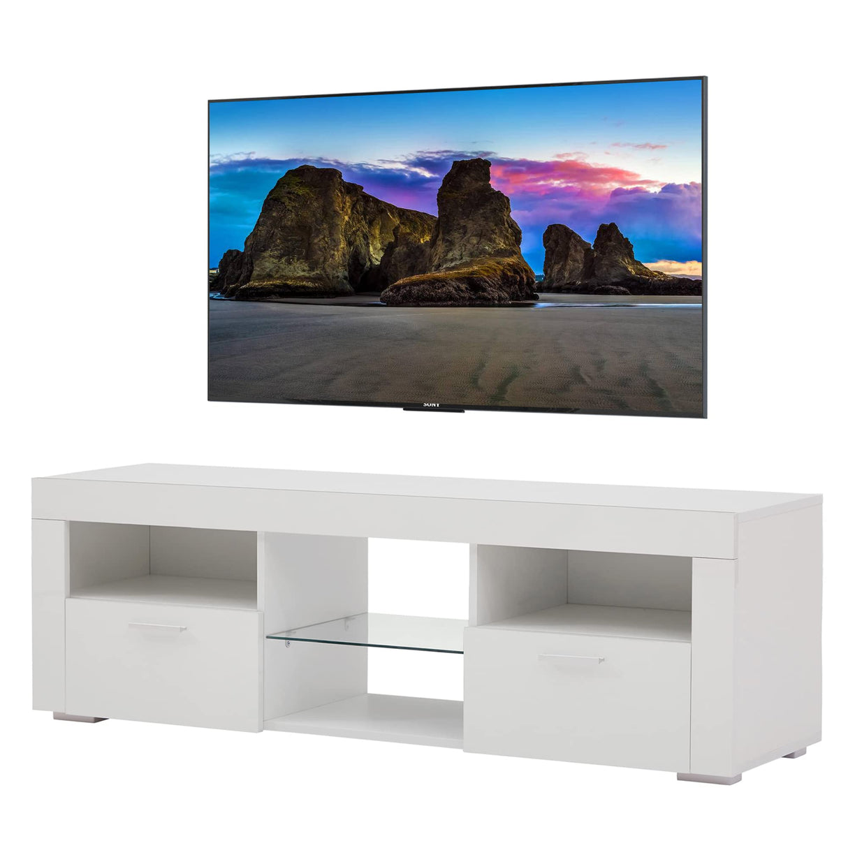 Modern White TV Stand for 32/50/55+ Inch TV, White Entertainment Center, TV Stands