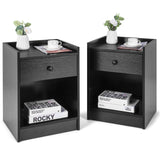 Nightstands Set of 2, Wood Bedside Tables with Storage Drawer and Open Shef, 17" L x 16"