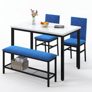 4-Piece Faux Marble Dining Table Set with Upholstered Bench and Chairs