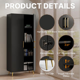 69” Tall Storage Cabinet - Black Storage Cabinet w/ 2 Doors and Adjustable Shelves