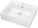 Contemporary Vessel Above-Counter Rectangle Ceramic Art Basin with Single Hole for Faucet and Overflow, White