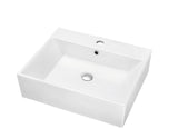 Contemporary Vessel Above-Counter Rectangle Ceramic Art Basin with Single Hole for Faucet and Overflow, White