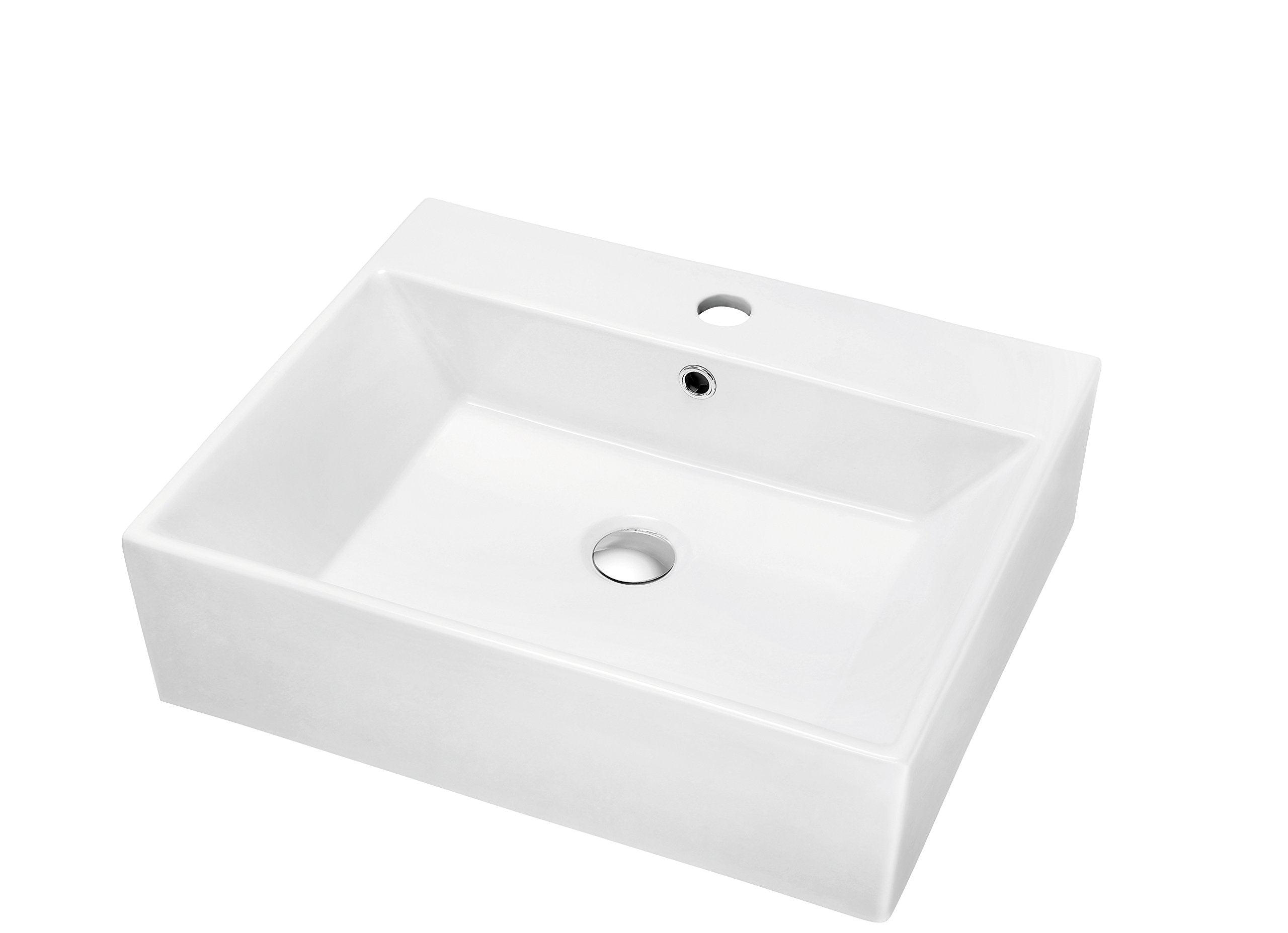 Contemporary Vessel Above-Counter Rectangle Ceramic Art Basin with Single Hole for Faucet and Overflow, White