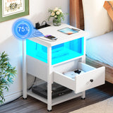Nightstand Set of 2 with LED Lights, 3 Tier Night Stand with Charging Station, End Table