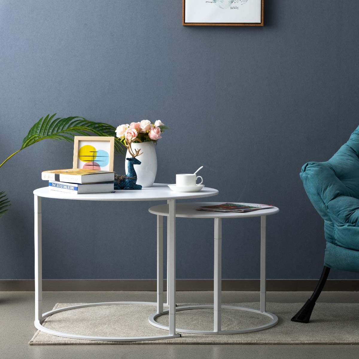 Modern Round Side Table Set of 2, Contemporary Accent Coffee and Snack Mental End Table