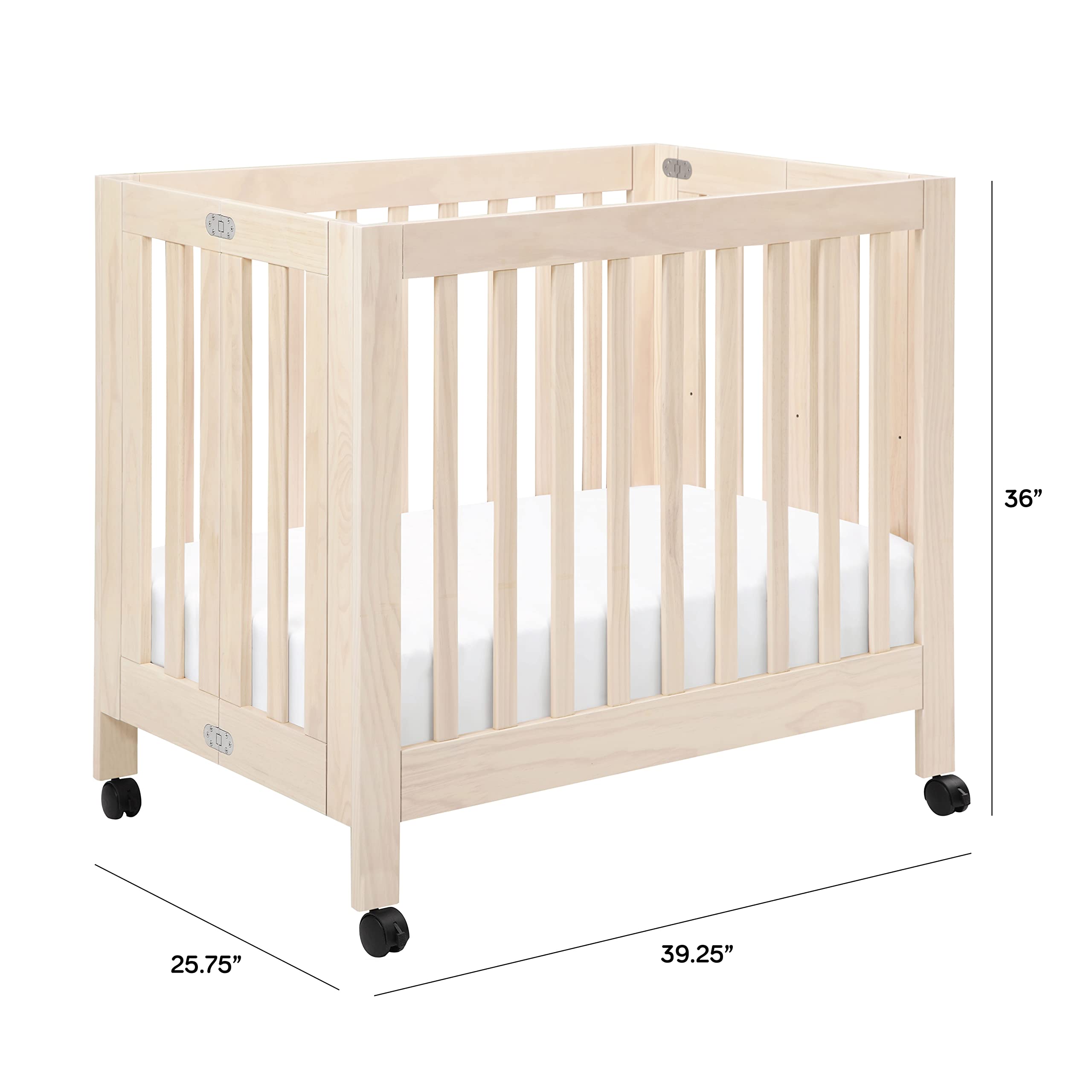 Origami Mini Crib in Washed Natural & Pure Core Non-Toxic Mini Crib Mattress with Hybrid